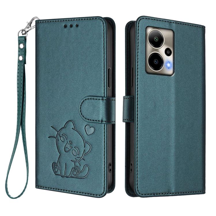 For Cricket Outlast 5G 2024 Embossed Heart Cat Leather Phone Case with Hand Strap