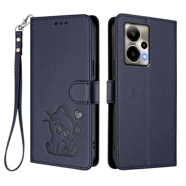 For Cricket Outlast 5G 2024 Embossed Heart Cat Leather Phone Case with Hand Strap