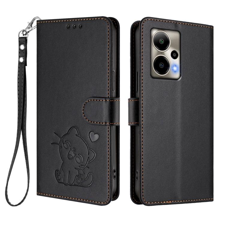 For Cricket Outlast 5G 2024 Embossed Heart Cat Leather Phone Case with Hand Strap