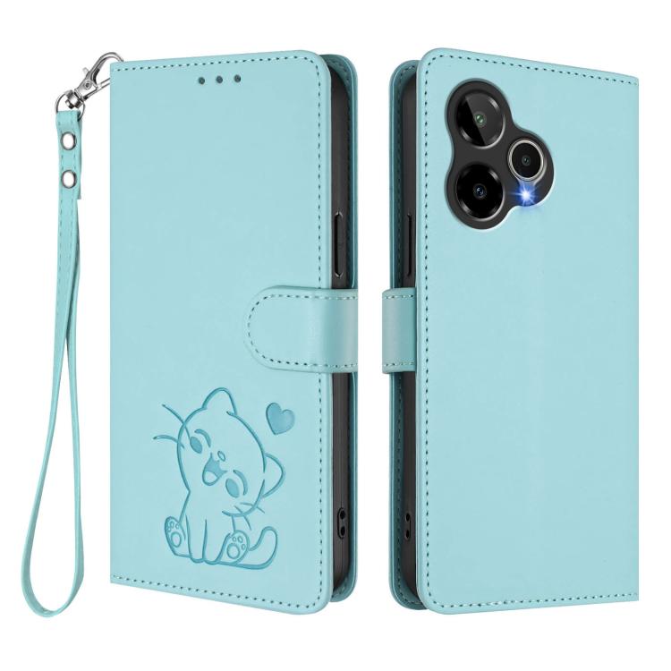 For Cricket Icon Plus 2026 / Icon 7 5G Embossed Heart Cat Leather Phone Case with Hand Strap