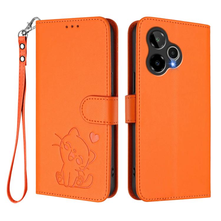For Cricket Icon Plus 2026 / Icon 7 5G Embossed Heart Cat Leather Phone Case with Hand Strap