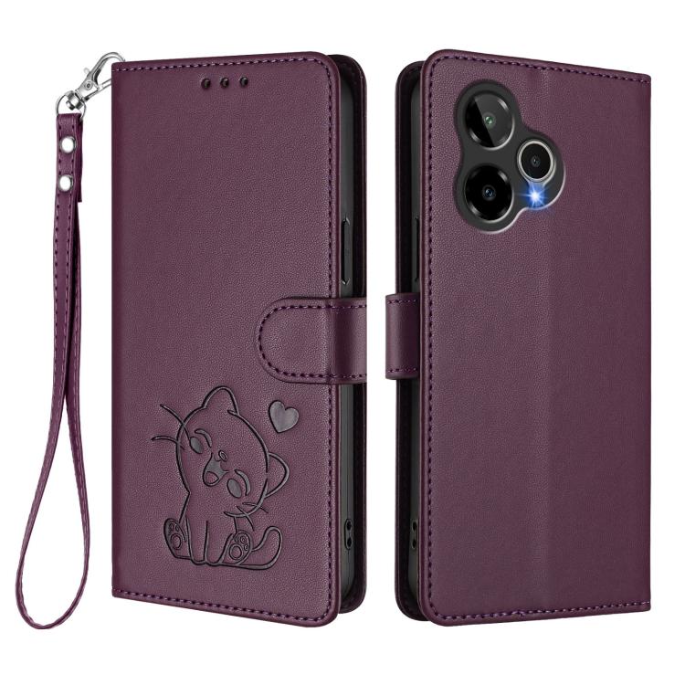 For Cricket Icon Plus 2026 / Icon 7 5G Embossed Heart Cat Leather Phone Case with Hand Strap