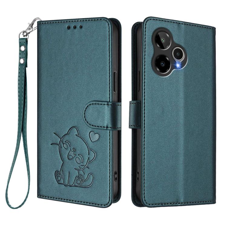 For Cricket Icon Plus 2026 / Icon 7 5G Embossed Heart Cat Leather Phone Case with Hand Strap