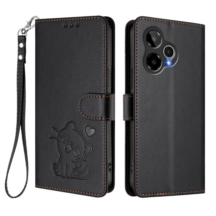 For Cricket Icon Plus 2026 / Icon 7 5G Embossed Heart Cat Leather Phone Case with Hand Strap