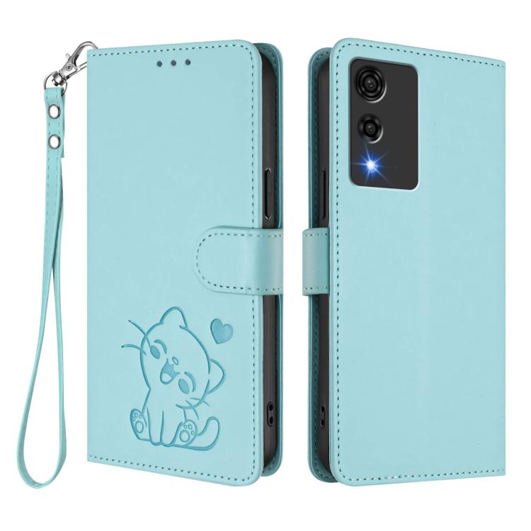 For Cubot A10 Embossed Heart Cat Leather Phone Case with Hand Strap