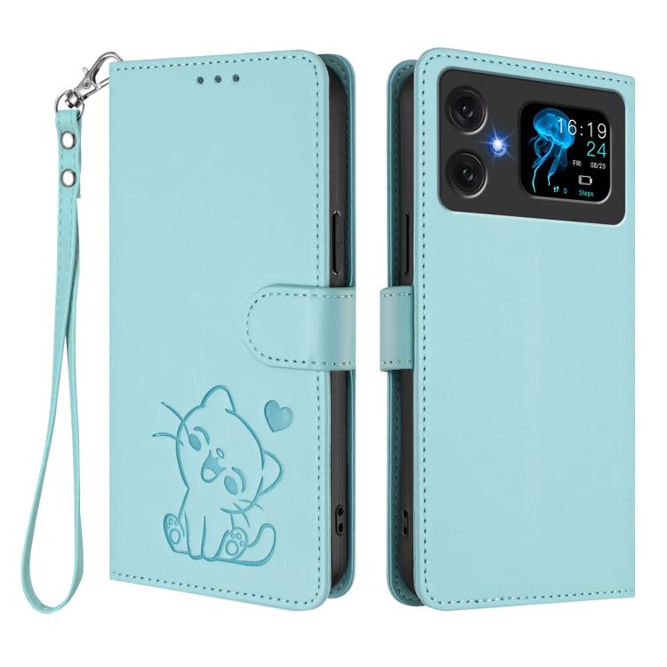 For Cubot A20 Embossed Heart Cat Leather Phone Case with Hand Strap