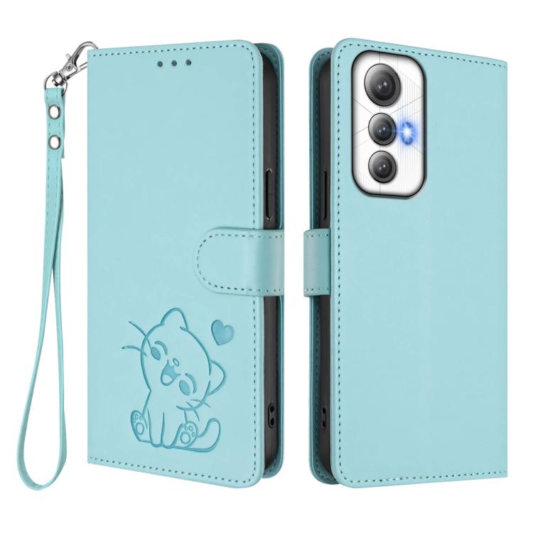 For Cubot Max 5 Embossed Heart Cat Leather Phone Case with Hand Strap