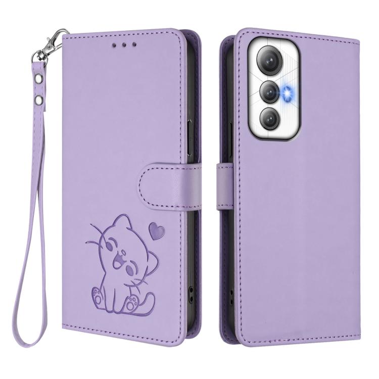 For Cubot Max 5 Embossed Heart Cat Leather Phone Case with Hand Strap