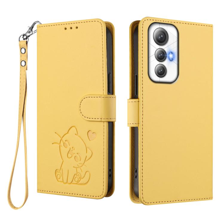 For Cubot Max 5 Embossed Heart Cat Leather Phone Case with Hand Strap