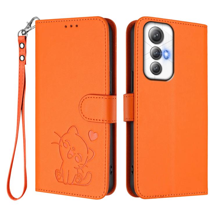 For Cubot Max 5 Embossed Heart Cat Leather Phone Case with Hand Strap