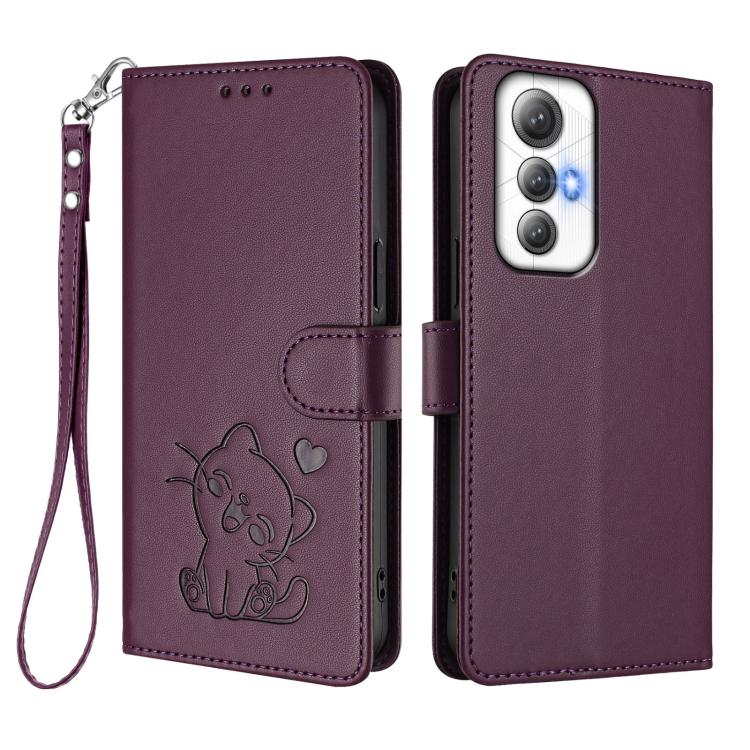For Cubot Max 5 Embossed Heart Cat Leather Phone Case with Hand Strap