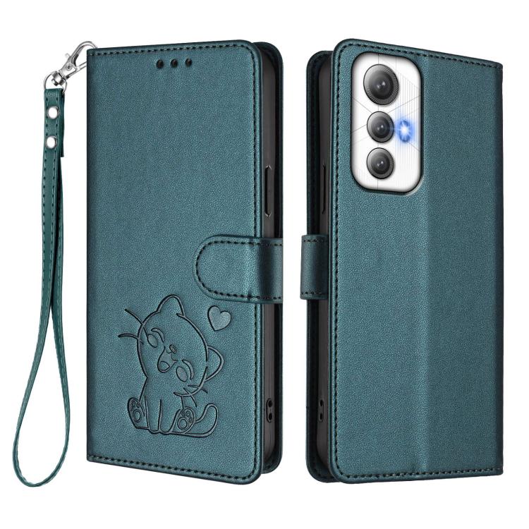 For Cubot Max 5 Embossed Heart Cat Leather Phone Case with Hand Strap