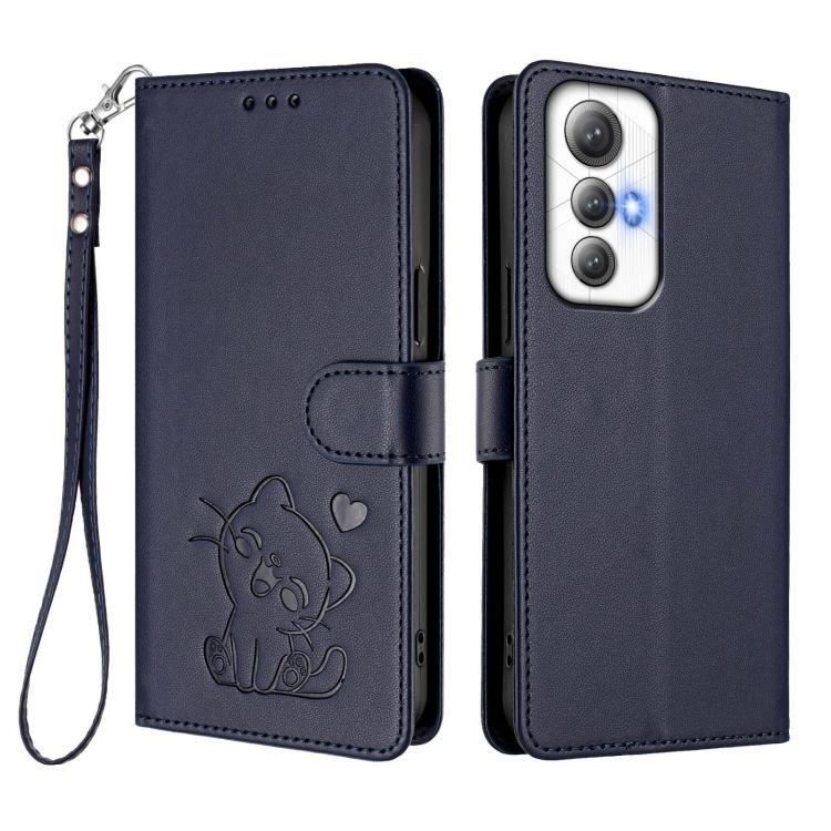 For Cubot Max 5 Embossed Heart Cat Leather Phone Case with Hand Strap
