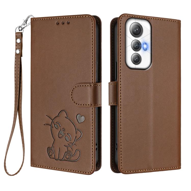 For Cubot Max 5 Embossed Heart Cat Leather Phone Case with Hand Strap