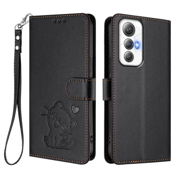 For Cubot Max 5 Embossed Heart Cat Leather Phone Case with Hand Strap