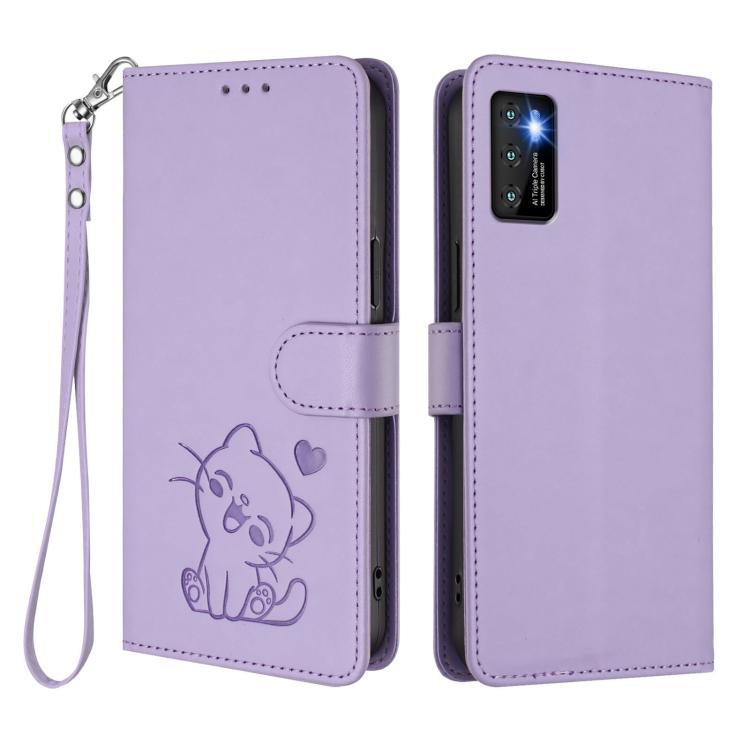 For Cubot P50 Embossed Heart Cat Leather Phone Case with Hand Strap
