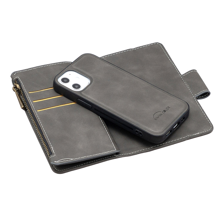 For iPhone 12 mini Skin Feel Detachable Magnetic Zipper Horizontal Flip PU Leather Case with Multi-Card Slots & Holder & Wallet & Photo Frame & Lanyard