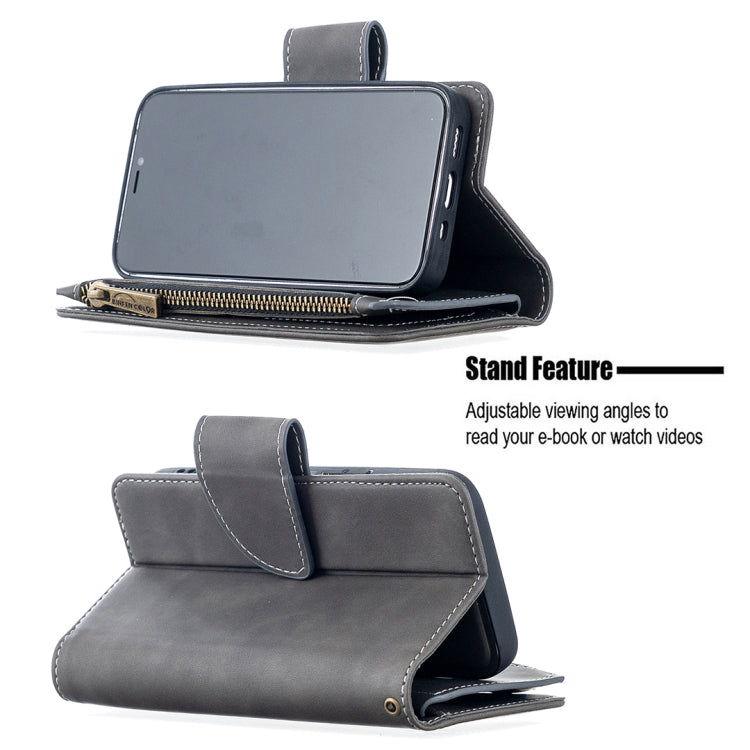 For iPhone 12 mini Skin Feel Detachable Magnetic Zipper Horizontal Flip PU Leather Case with Multi-Card Slots & Holder & Wallet & Photo Frame & Lanyard