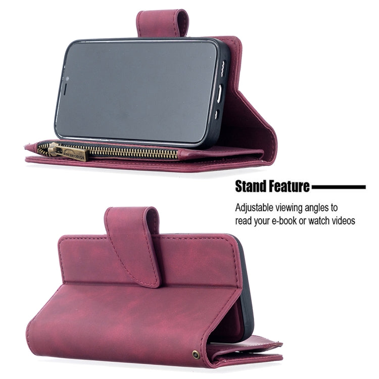 For iPhone 12 mini Skin Feel Detachable Magnetic Zipper Horizontal Flip PU Leather Case with Multi-Card Slots & Holder & Wallet & Photo Frame & Lanyard
