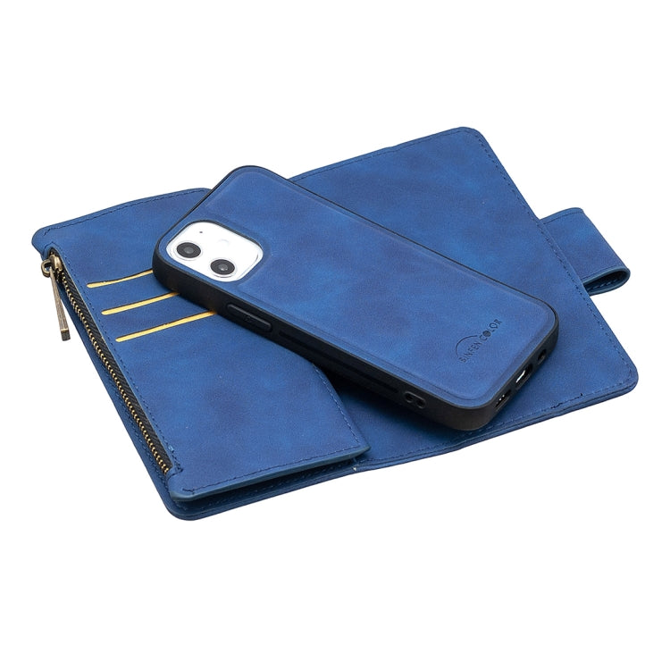 For iPhone 12 mini Skin Feel Detachable Magnetic Zipper Horizontal Flip PU Leather Case with Multi-Card Slots & Holder & Wallet & Photo Frame & Lanyard
