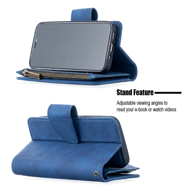 For iPhone 12 mini Skin Feel Detachable Magnetic Zipper Horizontal Flip PU Leather Case with Multi-Card Slots & Holder & Wallet & Photo Frame & Lanyard