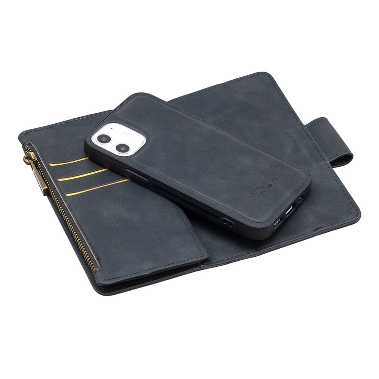 For iPhone 12 mini Skin Feel Detachable Magnetic Zipper Horizontal Flip PU Leather Case with Multi-Card Slots & Holder & Wallet & Photo Frame & Lanyard