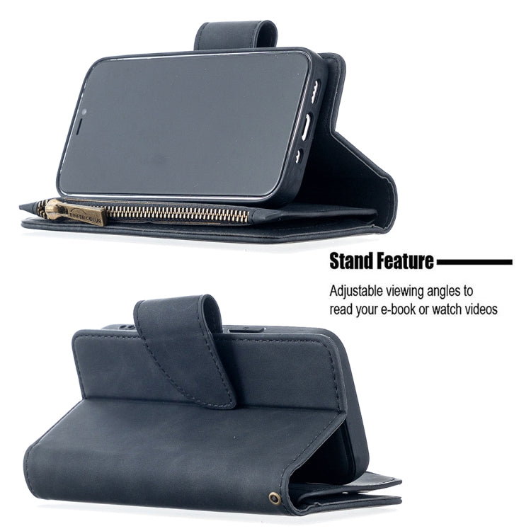 For iPhone 12 mini Skin Feel Detachable Magnetic Zipper Horizontal Flip PU Leather Case with Multi-Card Slots & Holder & Wallet & Photo Frame & Lanyard