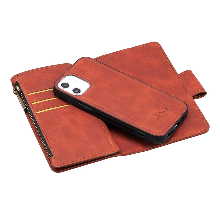 For iPhone 12 mini Skin Feel Detachable Magnetic Zipper Horizontal Flip PU Leather Case with Multi-Card Slots & Holder & Wallet & Photo Frame & Lanyard