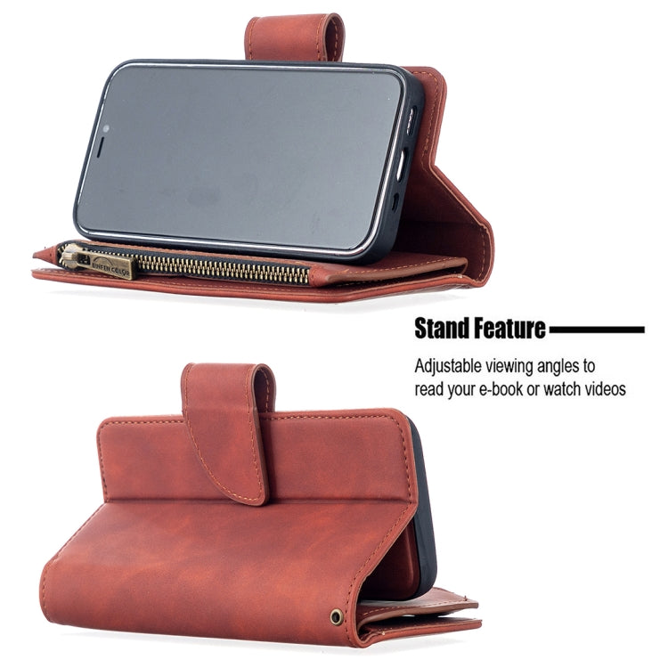 For iPhone 12 mini Skin Feel Detachable Magnetic Zipper Horizontal Flip PU Leather Case with Multi-Card Slots & Holder & Wallet & Photo Frame & Lanyard
