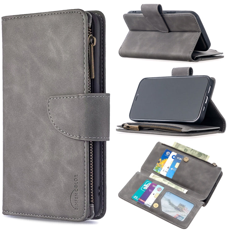 For iPhone 12 / 12 Pro Skin Feel Detachable Magnetic Zipper Horizontal Flip PU Leather Case with Multi-Card Slots & Holder & Wallet & Photo Frame & Lanyard