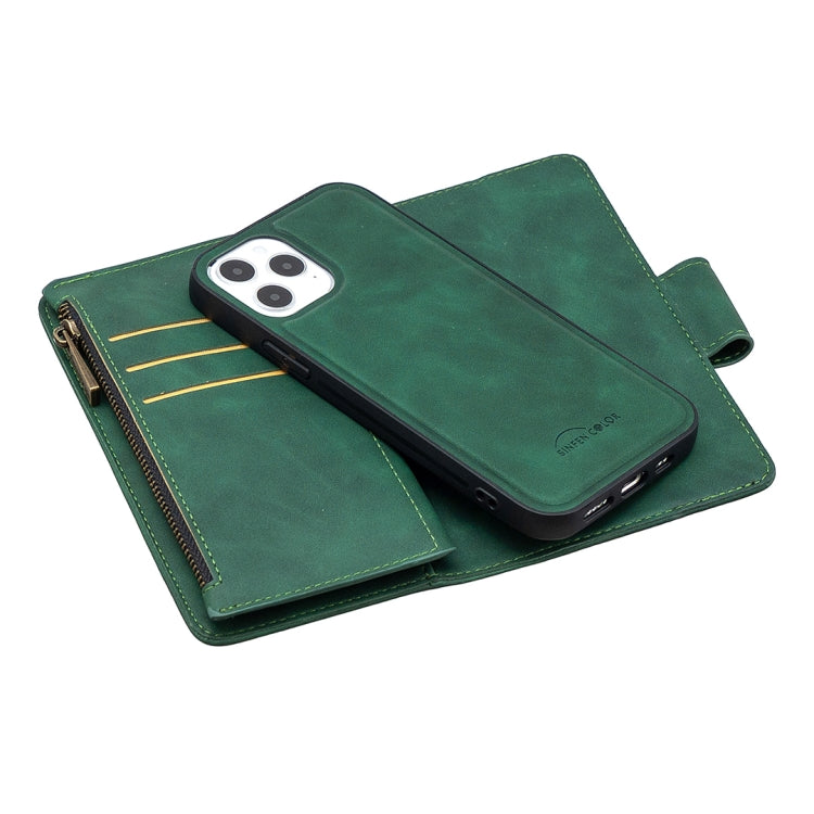 For iPhone 12 / 12 Pro Skin Feel Detachable Magnetic Zipper Horizontal Flip PU Leather Case with Multi-Card Slots & Holder & Wallet & Photo Frame & Lanyard