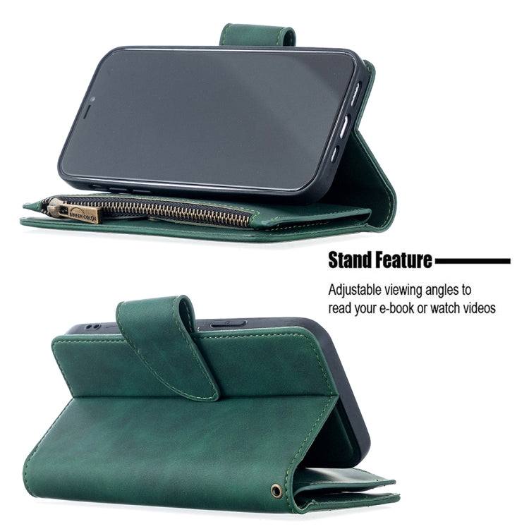 For iPhone 12 / 12 Pro Skin Feel Detachable Magnetic Zipper Horizontal Flip PU Leather Case with Multi-Card Slots & Holder & Wallet & Photo Frame & Lanyard