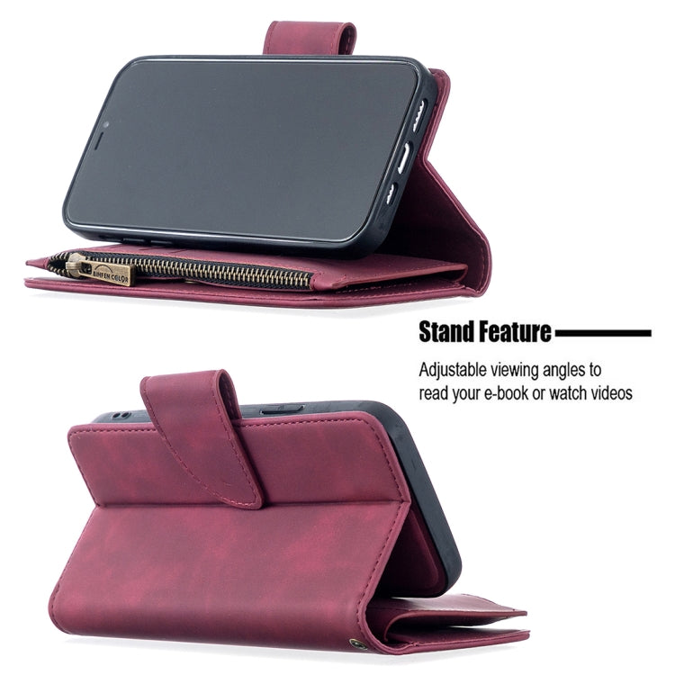 For iPhone 12 / 12 Pro Skin Feel Detachable Magnetic Zipper Horizontal Flip PU Leather Case with Multi-Card Slots & Holder & Wallet & Photo Frame & Lanyard