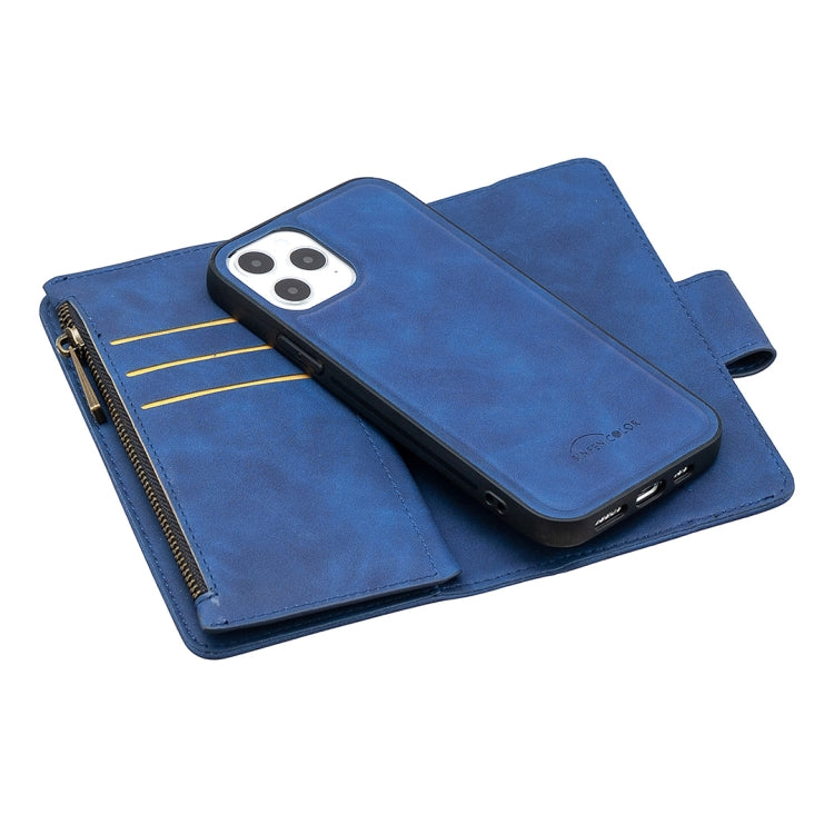 For iPhone 12 / 12 Pro Skin Feel Detachable Magnetic Zipper Horizontal Flip PU Leather Case with Multi-Card Slots & Holder & Wallet & Photo Frame & Lanyard