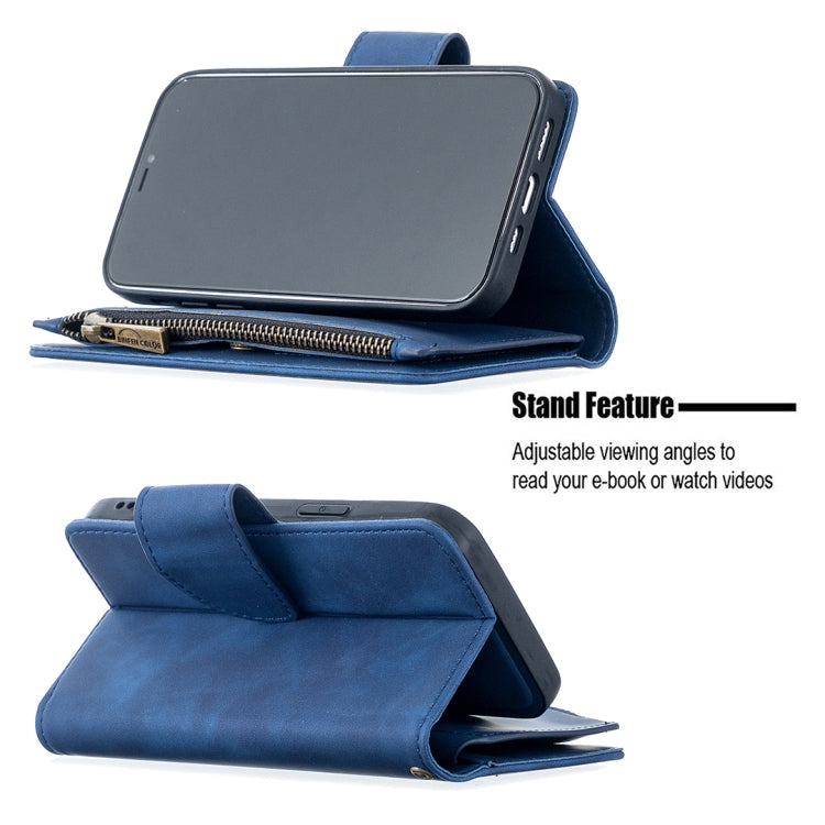 For iPhone 12 / 12 Pro Skin Feel Detachable Magnetic Zipper Horizontal Flip PU Leather Case with Multi-Card Slots & Holder & Wallet & Photo Frame & Lanyard