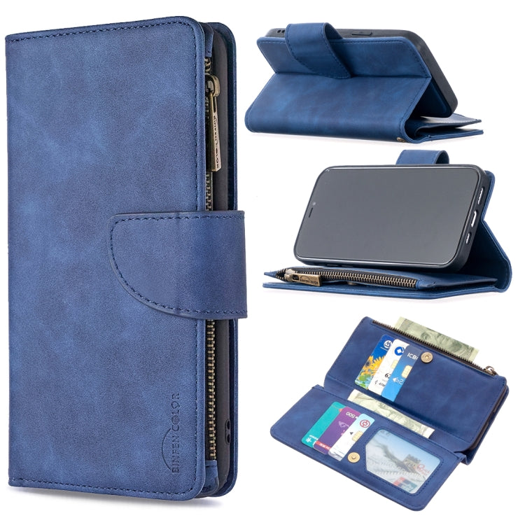 For iPhone 12 / 12 Pro Skin Feel Detachable Magnetic Zipper Horizontal Flip PU Leather Case with Multi-Card Slots & Holder & Wallet & Photo Frame & Lanyard