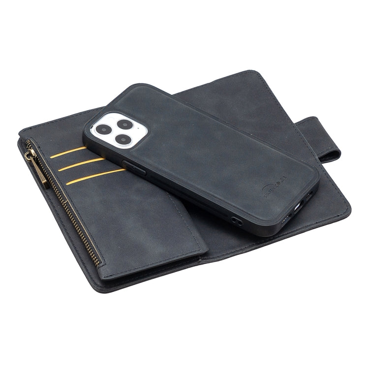 For iPhone 12 / 12 Pro Skin Feel Detachable Magnetic Zipper Horizontal Flip PU Leather Case with Multi-Card Slots & Holder & Wallet & Photo Frame & Lanyard