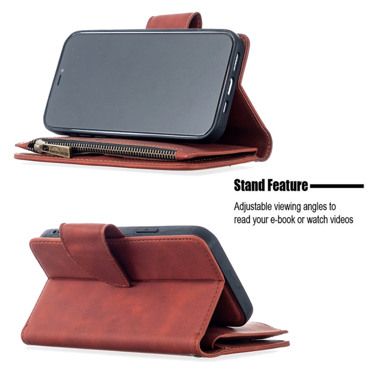 For iPhone 12 / 12 Pro Skin Feel Detachable Magnetic Zipper Horizontal Flip PU Leather Case with Multi-Card Slots & Holder & Wallet & Photo Frame & Lanyard