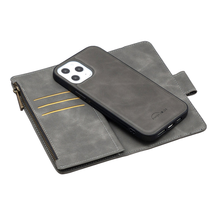 For iPhone 12 Pro Max Skin Feel Detachable Magnetic Zipper Horizontal Flip PU Leather Case with Multi-Card Slots & Holder & Wallet & Photo Frame & Lanyard