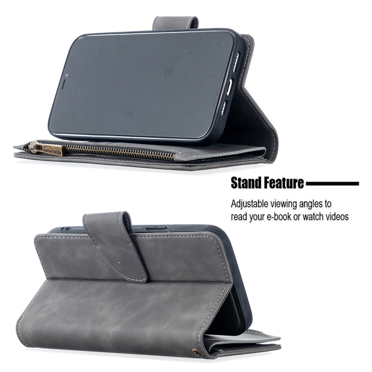 For iPhone 12 Pro Max Skin Feel Detachable Magnetic Zipper Horizontal Flip PU Leather Case with Multi-Card Slots & Holder & Wallet & Photo Frame & Lanyard