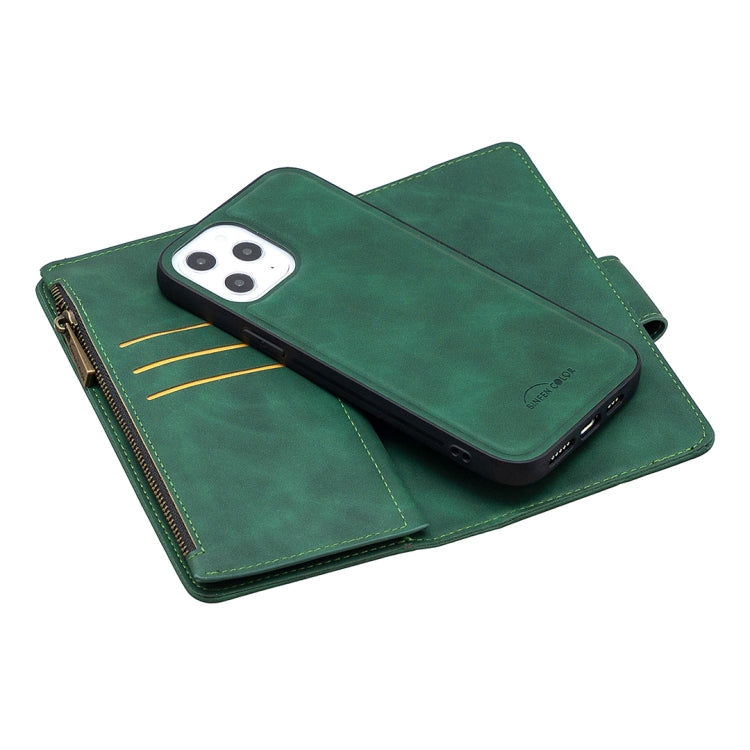 For iPhone 12 Pro Max Skin Feel Detachable Magnetic Zipper Horizontal Flip PU Leather Case with Multi-Card Slots & Holder & Wallet & Photo Frame & Lanyard