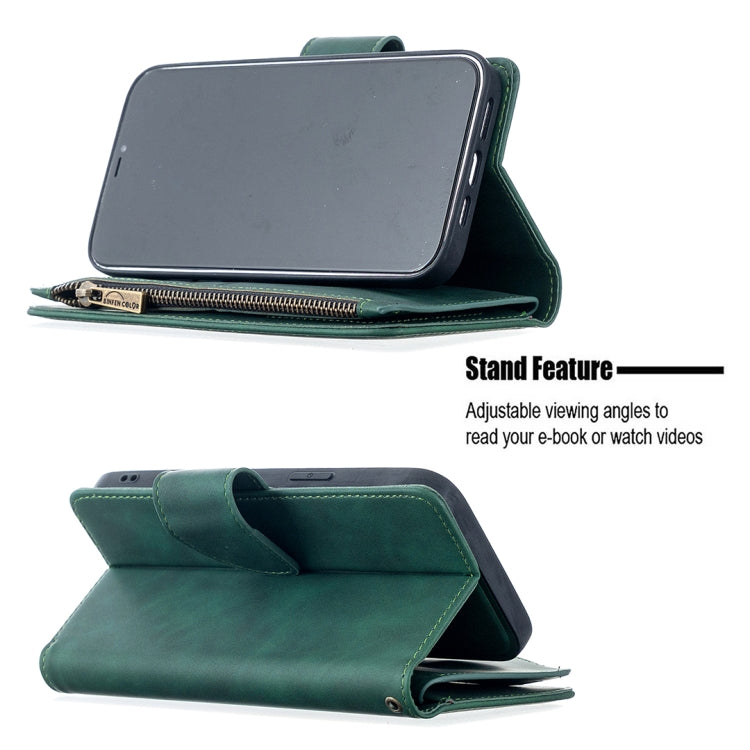 For iPhone 12 Pro Max Skin Feel Detachable Magnetic Zipper Horizontal Flip PU Leather Case with Multi-Card Slots & Holder & Wallet & Photo Frame & Lanyard