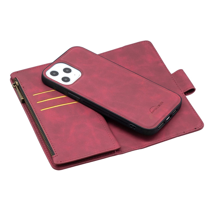 For iPhone 12 Pro Max Skin Feel Detachable Magnetic Zipper Horizontal Flip PU Leather Case with Multi-Card Slots & Holder & Wallet & Photo Frame & Lanyard