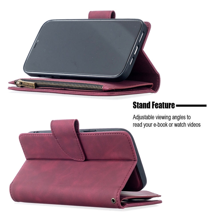 For iPhone 12 Pro Max Skin Feel Detachable Magnetic Zipper Horizontal Flip PU Leather Case with Multi-Card Slots & Holder & Wallet & Photo Frame & Lanyard