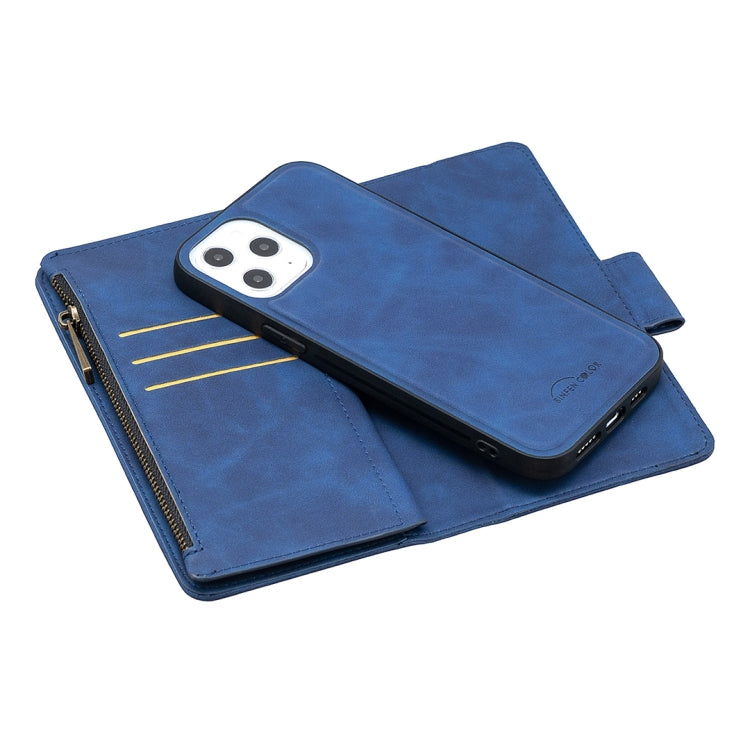 For iPhone 12 Pro Max Skin Feel Detachable Magnetic Zipper Horizontal Flip PU Leather Case with Multi-Card Slots & Holder & Wallet & Photo Frame & Lanyard