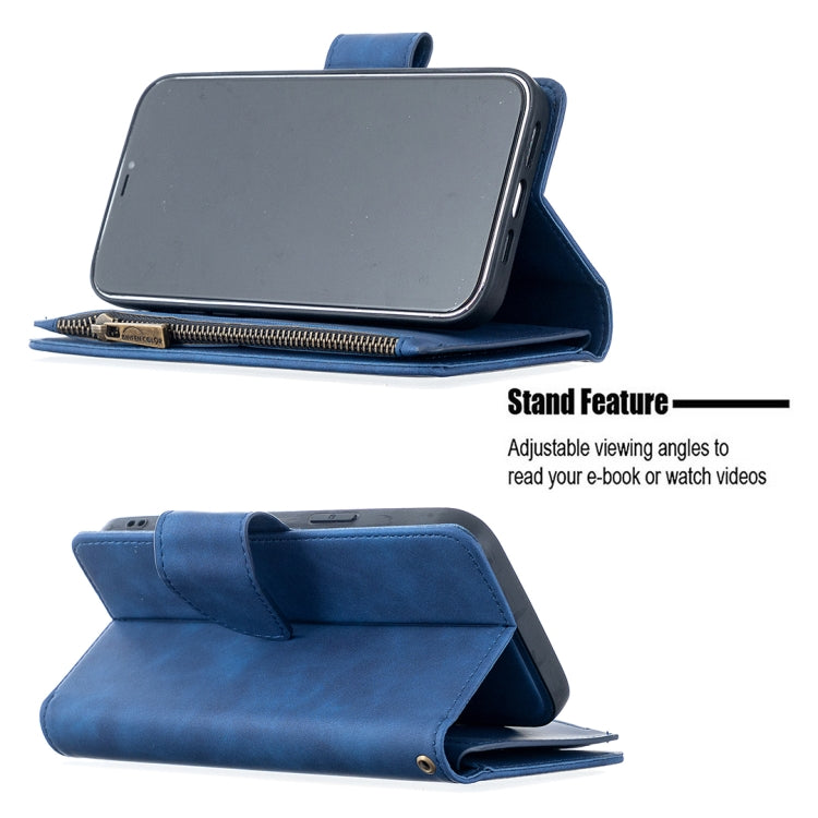 For iPhone 12 Pro Max Skin Feel Detachable Magnetic Zipper Horizontal Flip PU Leather Case with Multi-Card Slots & Holder & Wallet & Photo Frame & Lanyard