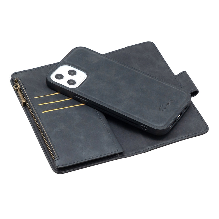 For iPhone 12 Pro Max Skin Feel Detachable Magnetic Zipper Horizontal Flip PU Leather Case with Multi-Card Slots & Holder & Wallet & Photo Frame & Lanyard