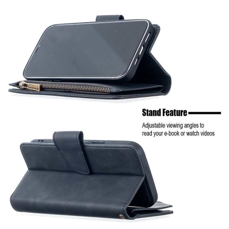 For iPhone 12 Pro Max Skin Feel Detachable Magnetic Zipper Horizontal Flip PU Leather Case with Multi-Card Slots & Holder & Wallet & Photo Frame & Lanyard