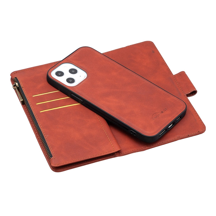 For iPhone 12 Pro Max Skin Feel Detachable Magnetic Zipper Horizontal Flip PU Leather Case with Multi-Card Slots & Holder & Wallet & Photo Frame & Lanyard