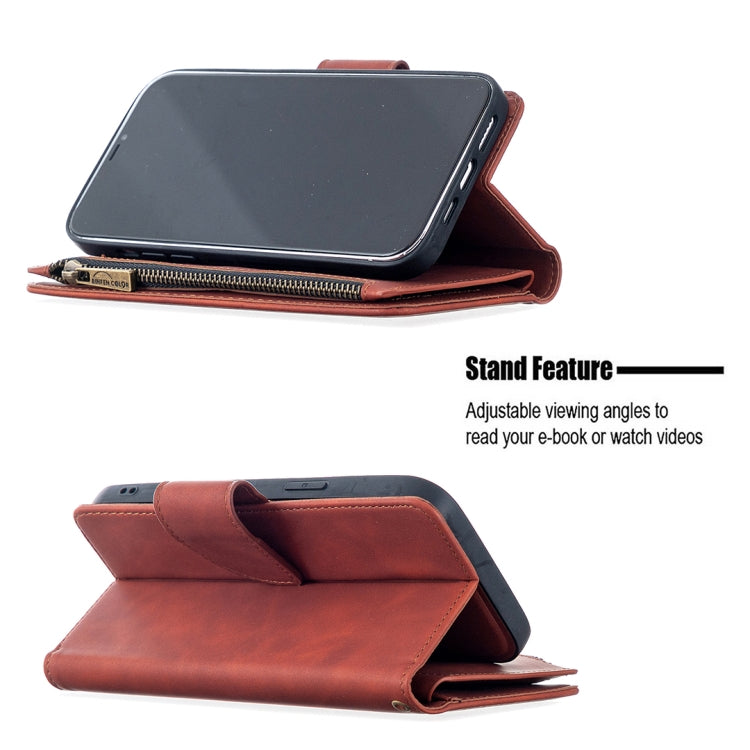 For iPhone 12 Pro Max Skin Feel Detachable Magnetic Zipper Horizontal Flip PU Leather Case with Multi-Card Slots & Holder & Wallet & Photo Frame & Lanyard